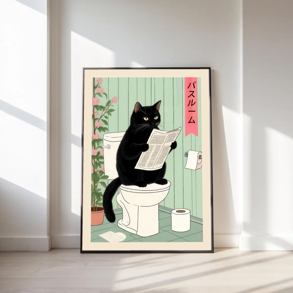 Home Decor Cat - Moderne, interessante Retro-Toilettenkatzen-Wandkunst, Druck auf Leinwand,