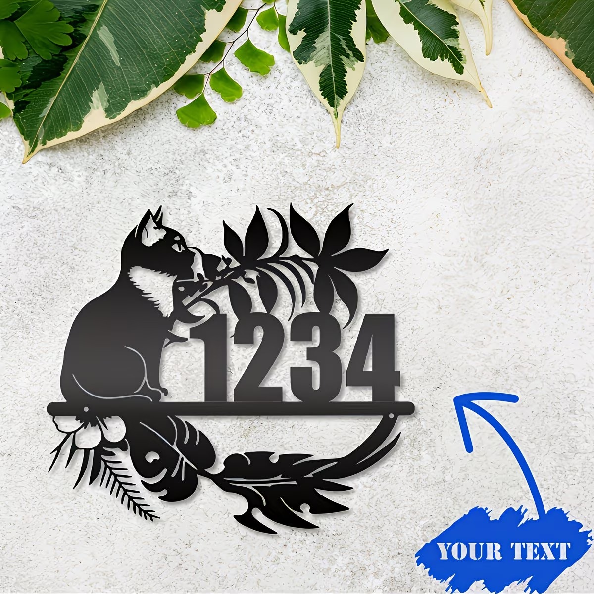 Home Decor Cat - Anpassbare Adressenschilder aus Schmiedemetall mit Lazy-Cat-Motiv