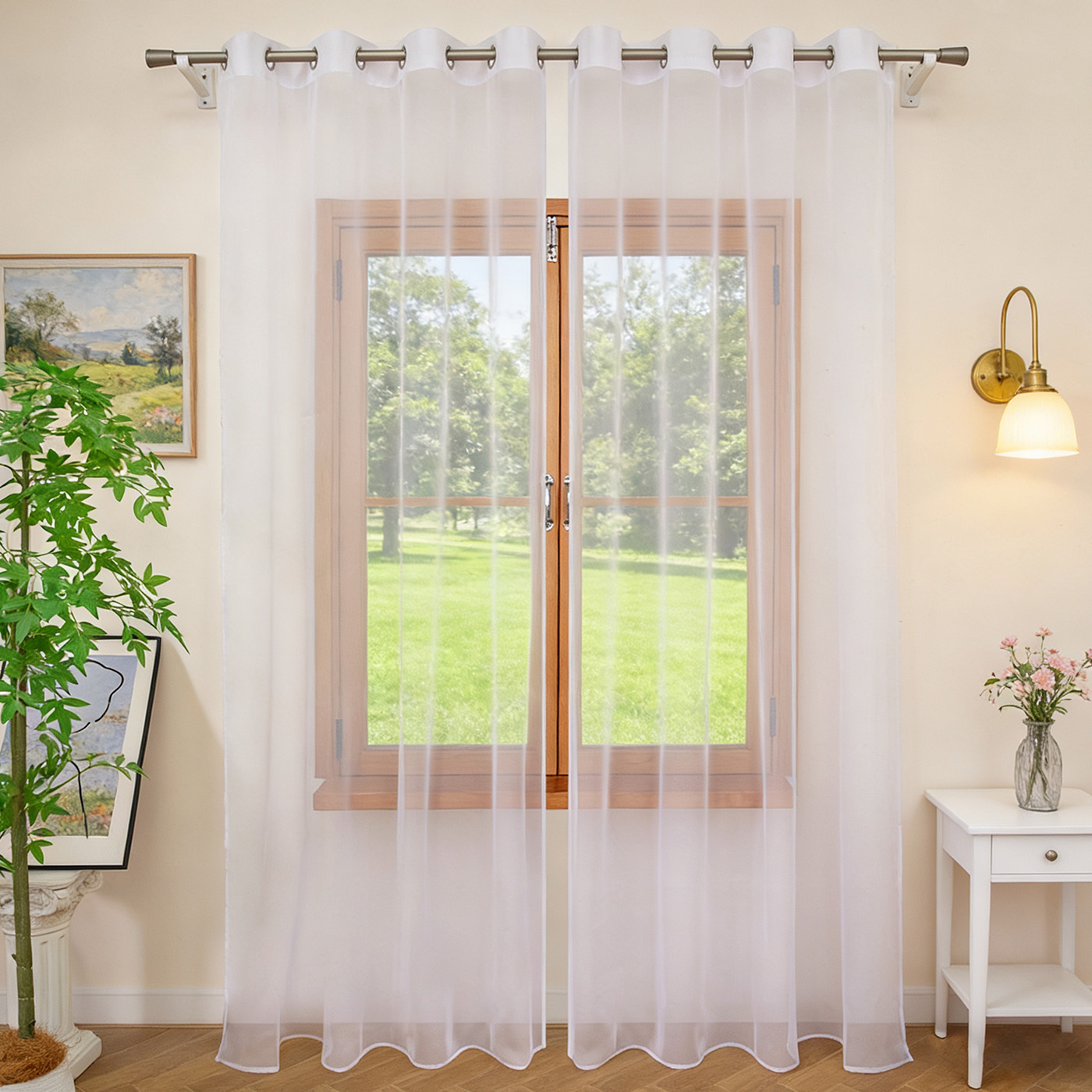 Home Decor Pt - 1 Stück Weißer Transparenter Vorhang, Ösen-Vorhang