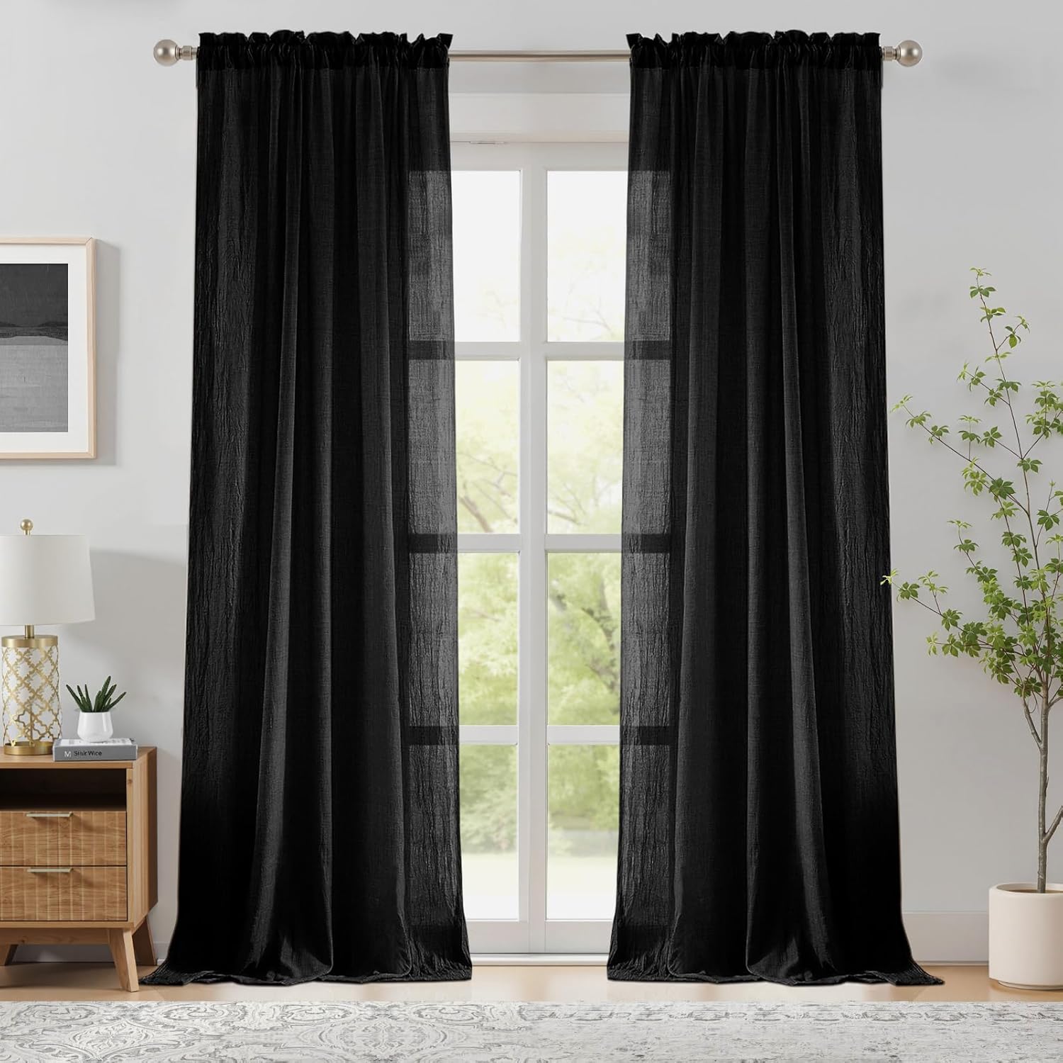 Home Decor Window Blinds - Schwarze Transparente Vorhänge für Schlafzimmer und