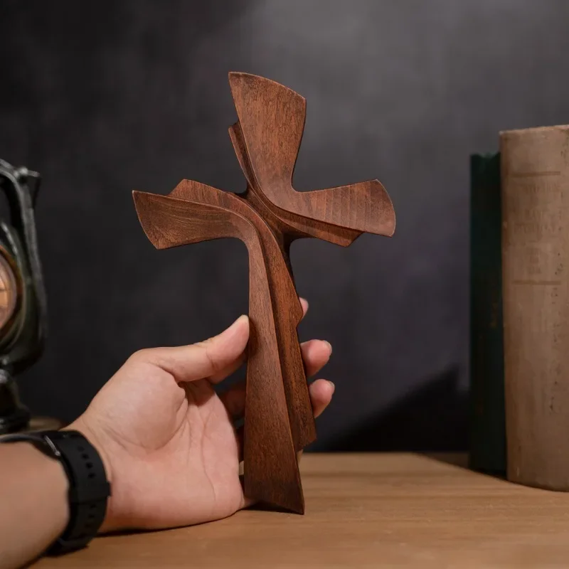 Home Decor On Wall - Vintage Massivholz Geschnitztes Kreuz für Wanddekoration