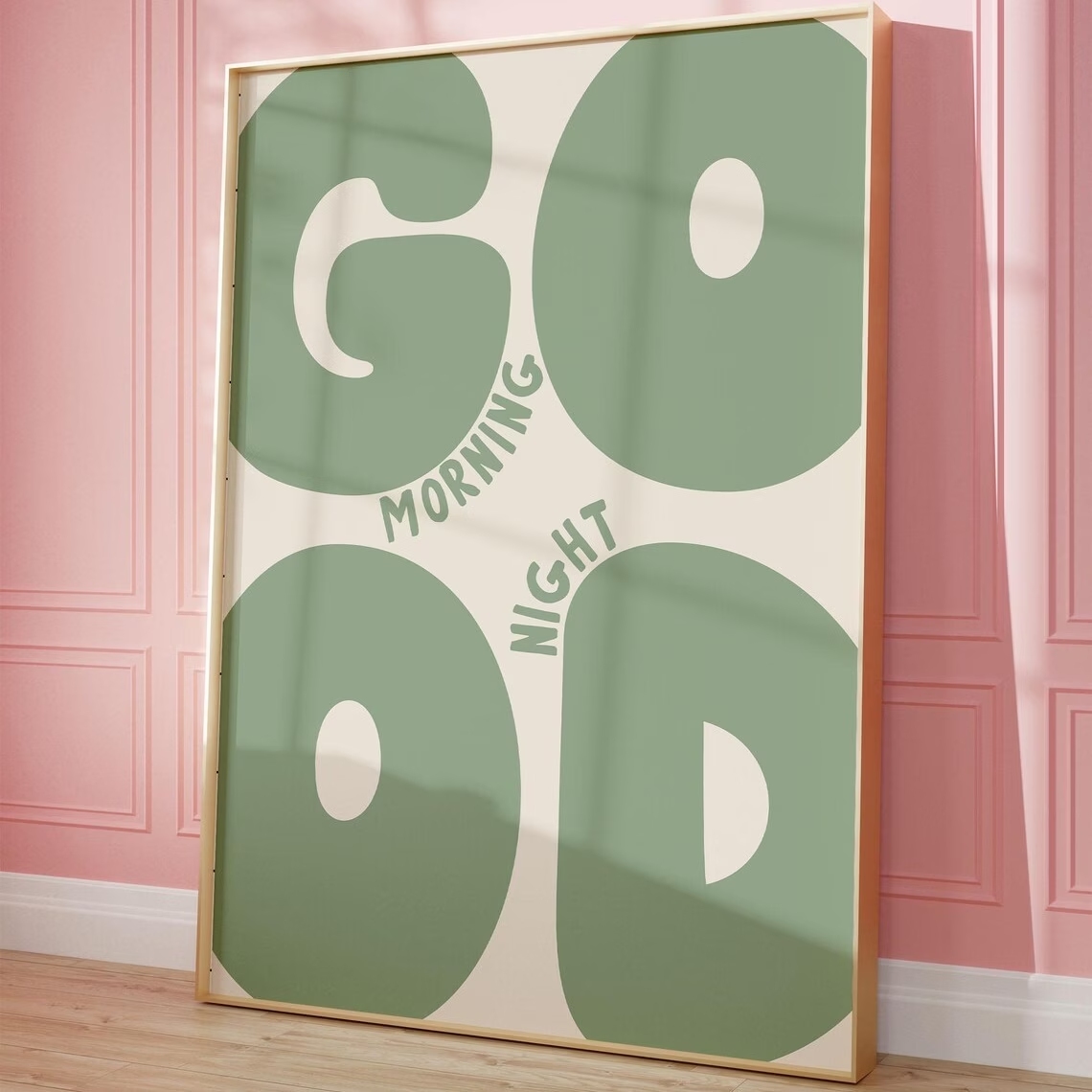 Home Decor On Wall - Moderne grüne Wandkunst mit Guten-Morgen-Guten-Nacht-Zitat, Leinwanddruck,
