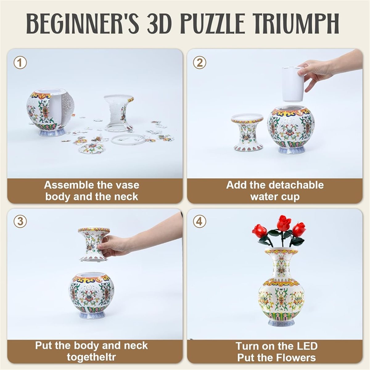 Home Decor Trend 2026 - 2026 Trend 3D-Licht-Puzzle-Vase für Erwachsene, DIY-Blumenvase-Bausatz,