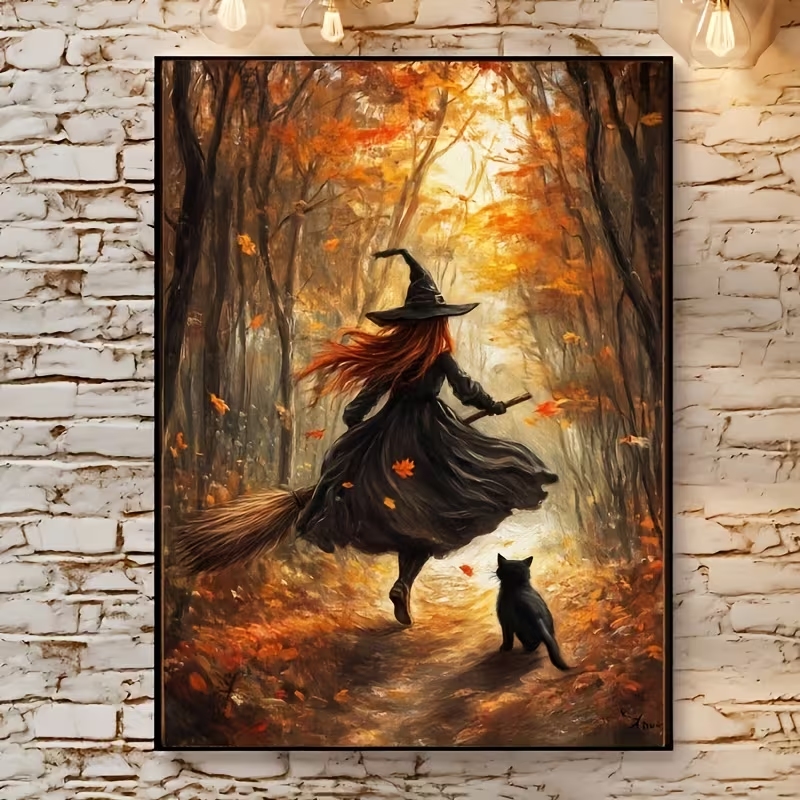 Home Decor On Wall - Retro Halloween Herbsthexe auf Besenrad Wandkunstdruck