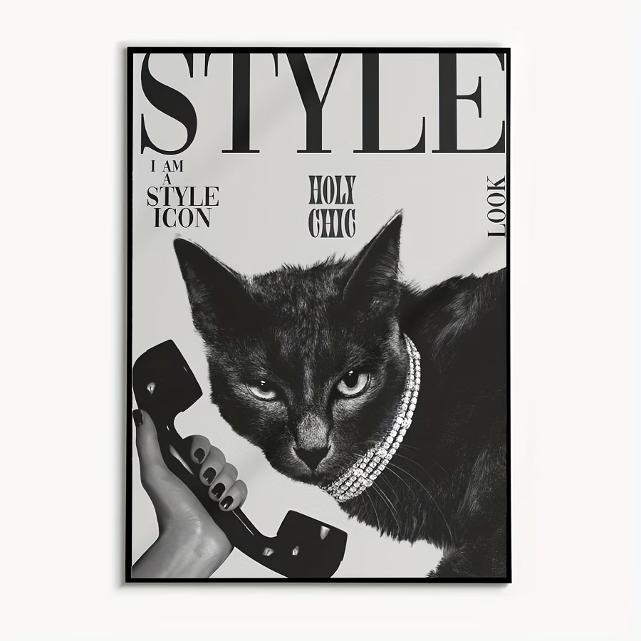 Home Decor Cat - Retro-Wandkunstdruck mit schwarzer Katze, die einen