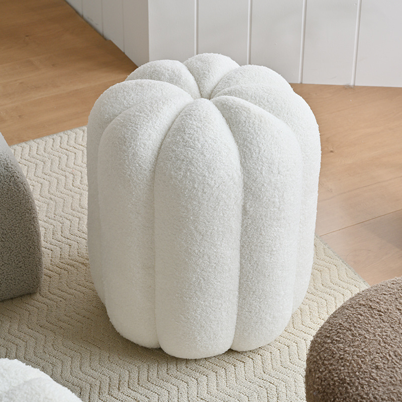 Home Decor Furniture - Einfache Schminktischhocker in Kürbisform aus Teddy-Samt