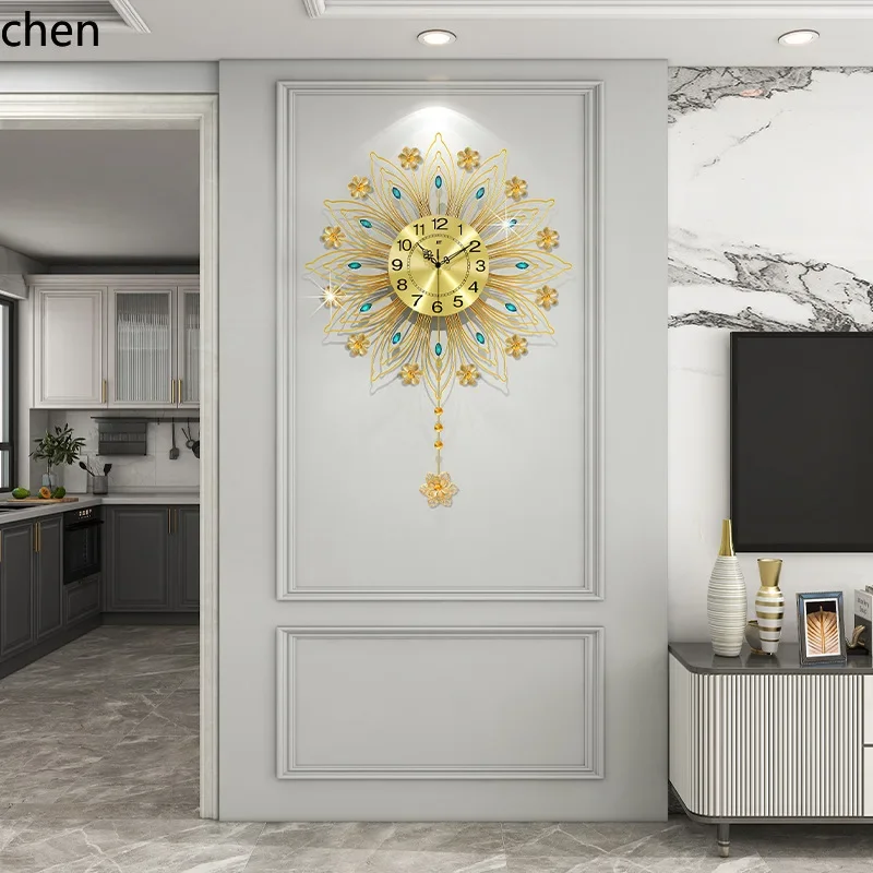 Home Decor Resin - TQH-i7.7 Europäische Luxus-Wanduhr im leichten Stil,