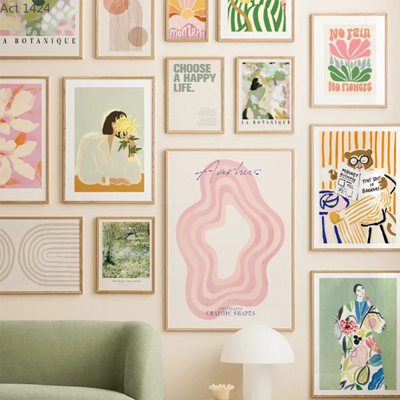 Home Decor Pt - Bär Abstrakte Linien Regenbogen Boho Kunst