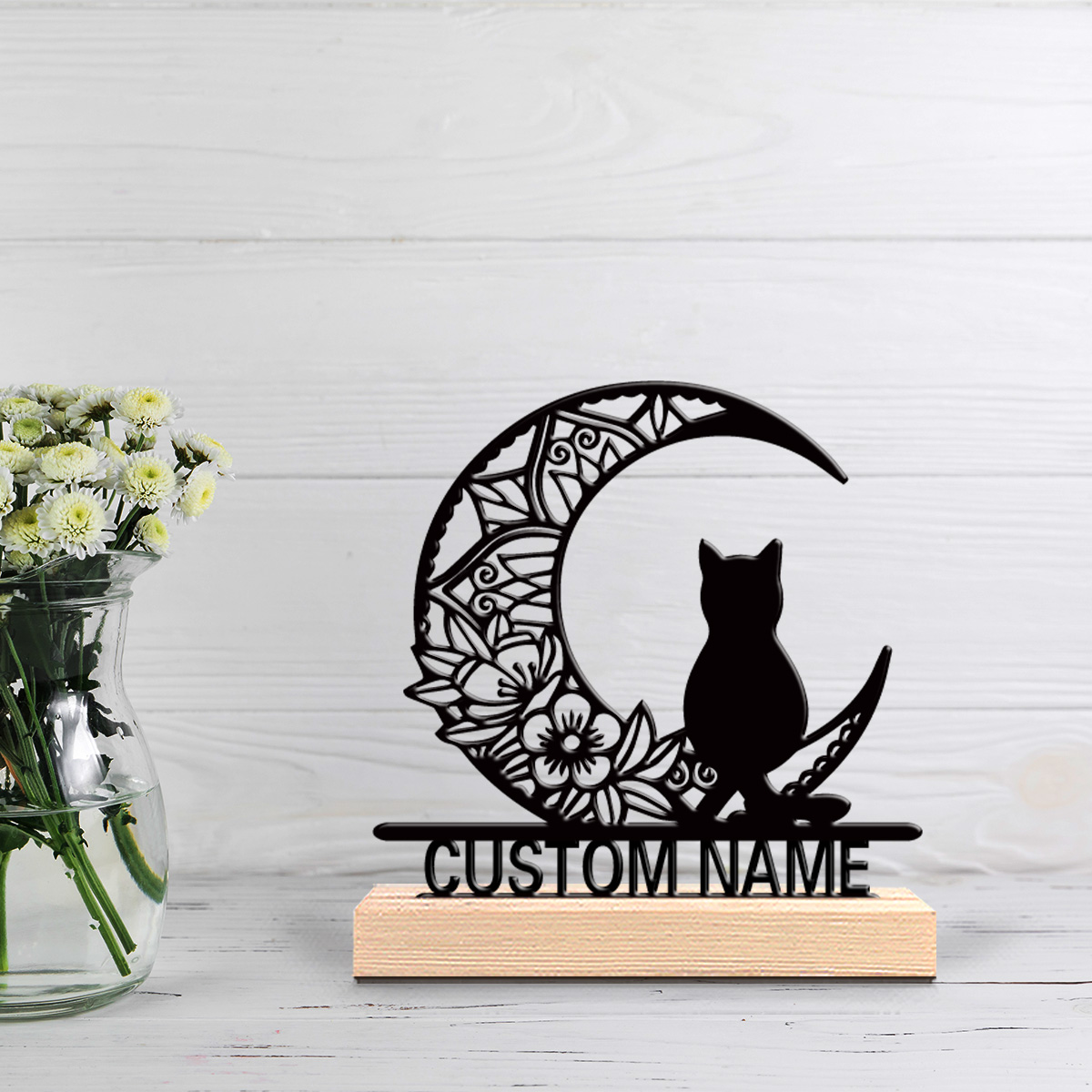 Home Decor Cat - 1 Stück Abstrakte Mondkatze Personalisierte Text-Bleistatue