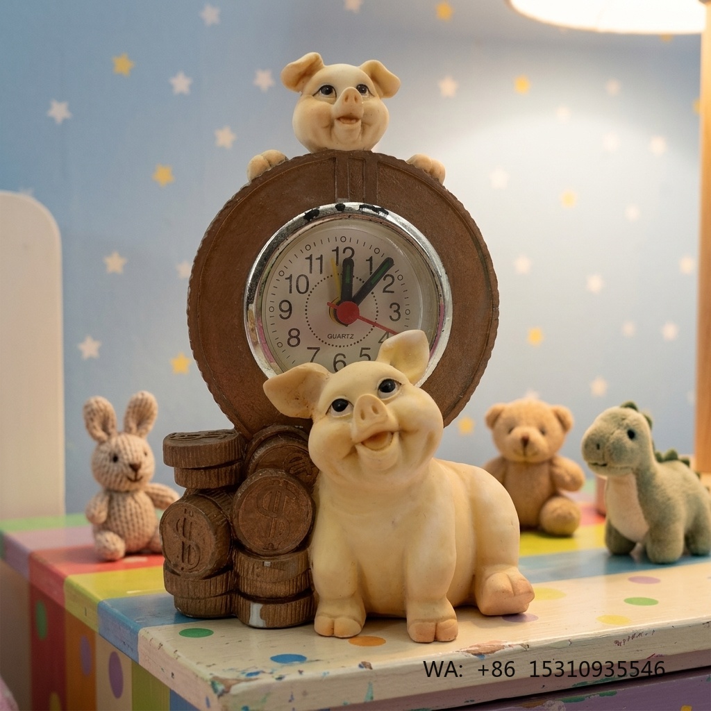 Home Decor Resin - Maßgefertigte Handgemachte Handbemalte Niedliche Cartoon-Tier Schweinchen-Uhr