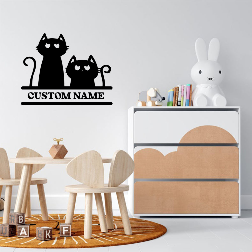 Home Decor Cat - 1 Stück Cartoon-Katzen-Tapete mit anpassbarem Text,