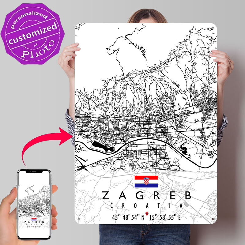 ZAGREB KARTE KROATIEN 3D Textu – Home Decor Zagreb Bewertung und Preis