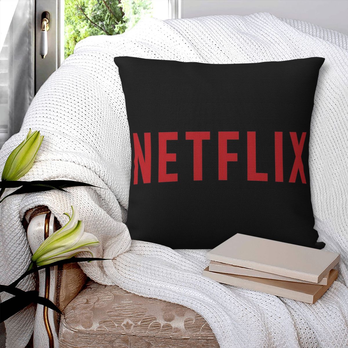 Quadratischer Kissenbezug mit  – Home Decor Netflix Bewertung und Preis